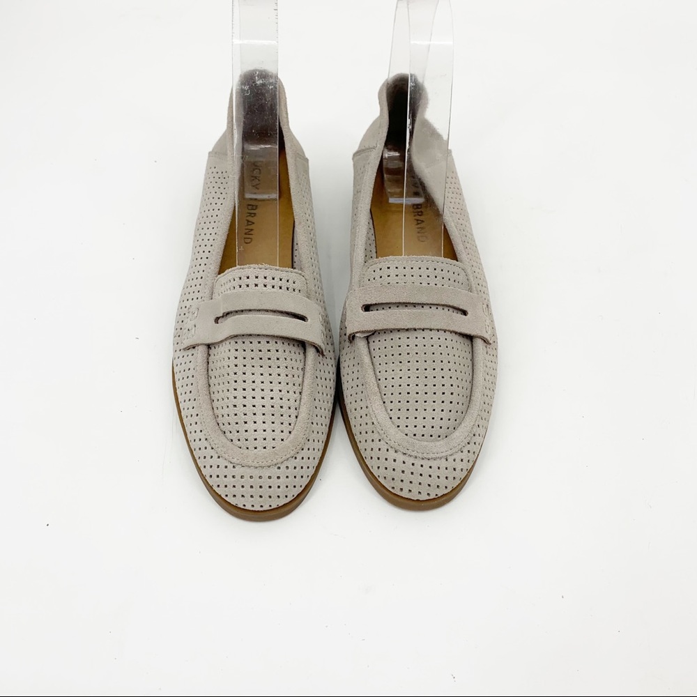 Lucky Brand Caylon Perforated Suede Loafers Light Gray NWOT Size 6.5